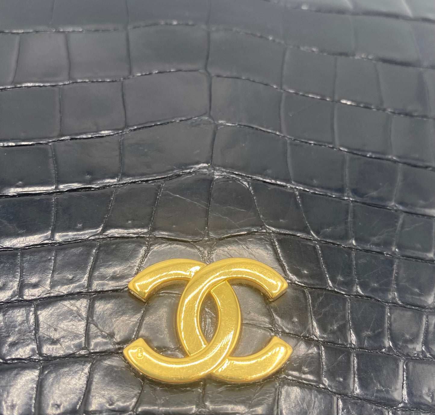 RARE Vintage 1984 Chanel Black Croc Flap Bag 24K Gold Hardware