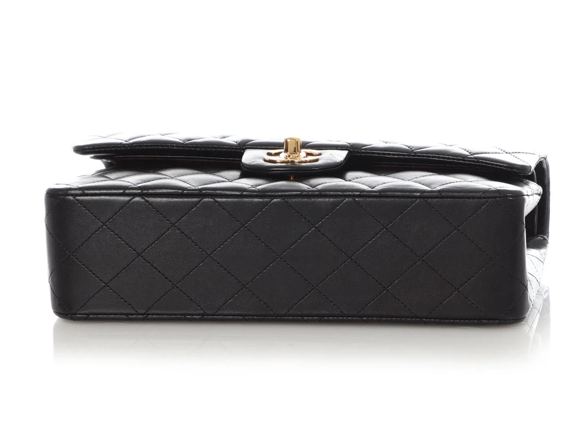 Chanel Classic Timeless Double Flap Medium Lambskin Black Shiny Gold Hardware
