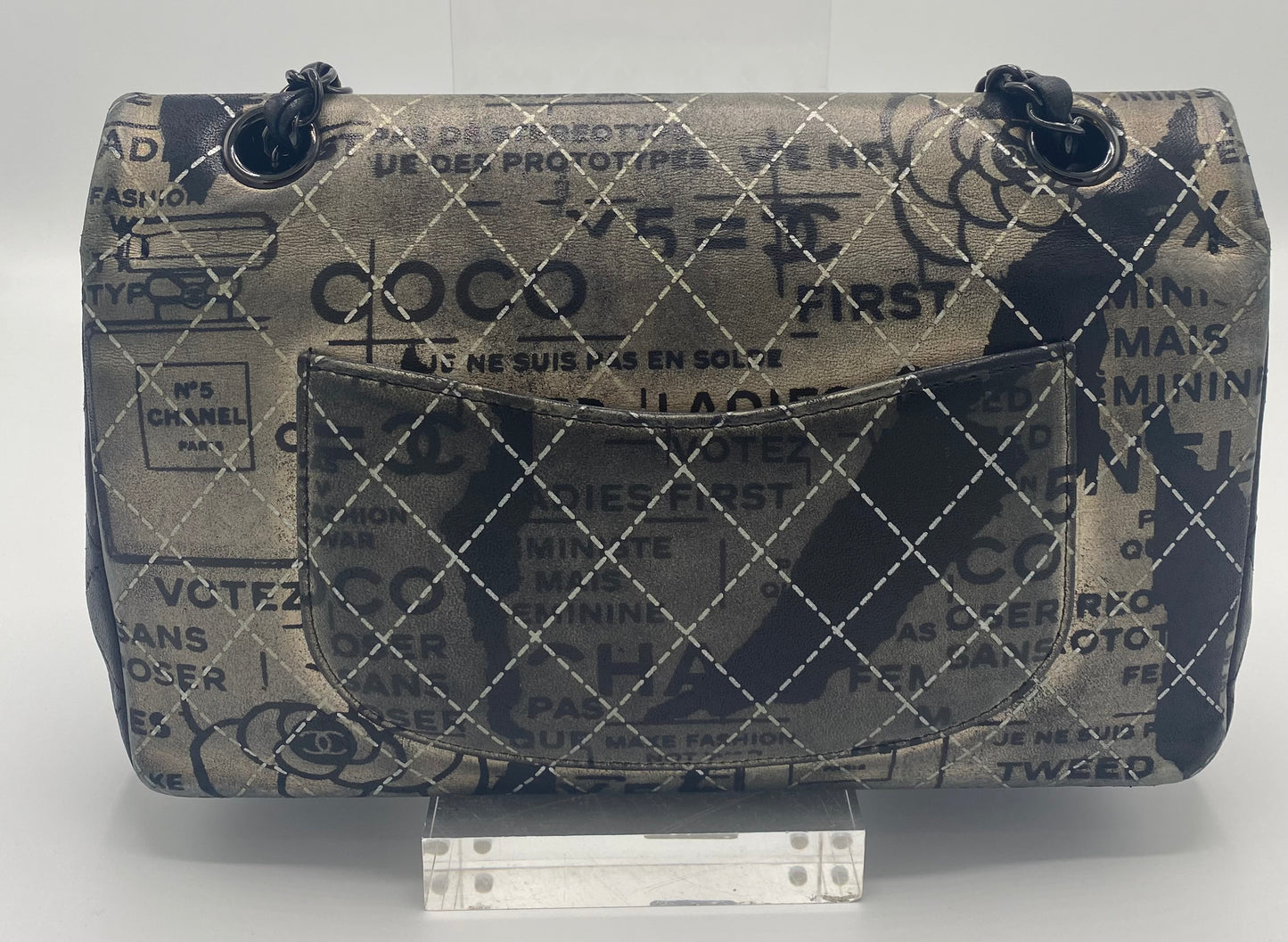 CHANEL 2015 GRAFFITI NEWSPAPER MEDIUM CLASSIC DOUBLE FLAP BAG SO BLACK