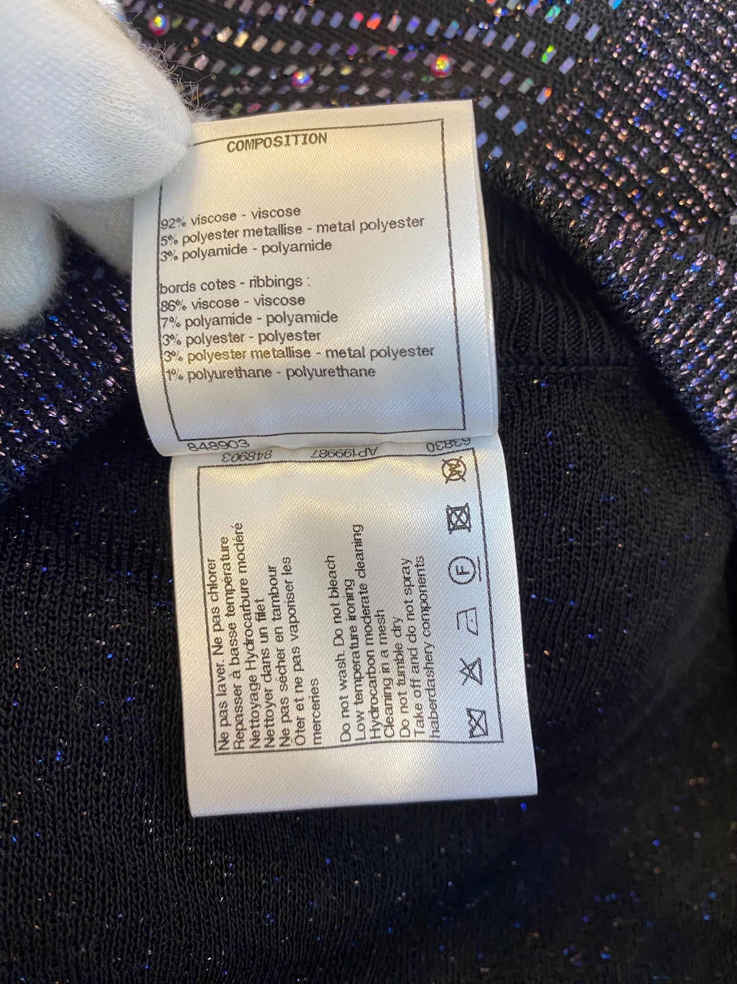 Stunning Chanel 21K Beaded Crystal Sequin Navy Black Iridescent Jumpsuit FR 36