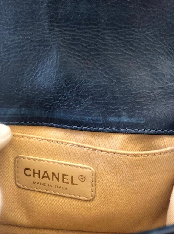 Chanel Blue Quilted Glazed Aged Calfskin Small Boy Bag Antique Gold Hardware