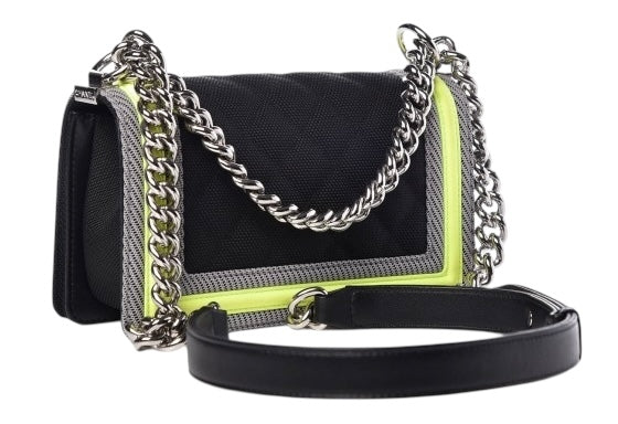 Chanel 2016 Small Canvas Quilted Neon Yellow Black Fluo Boy Flap