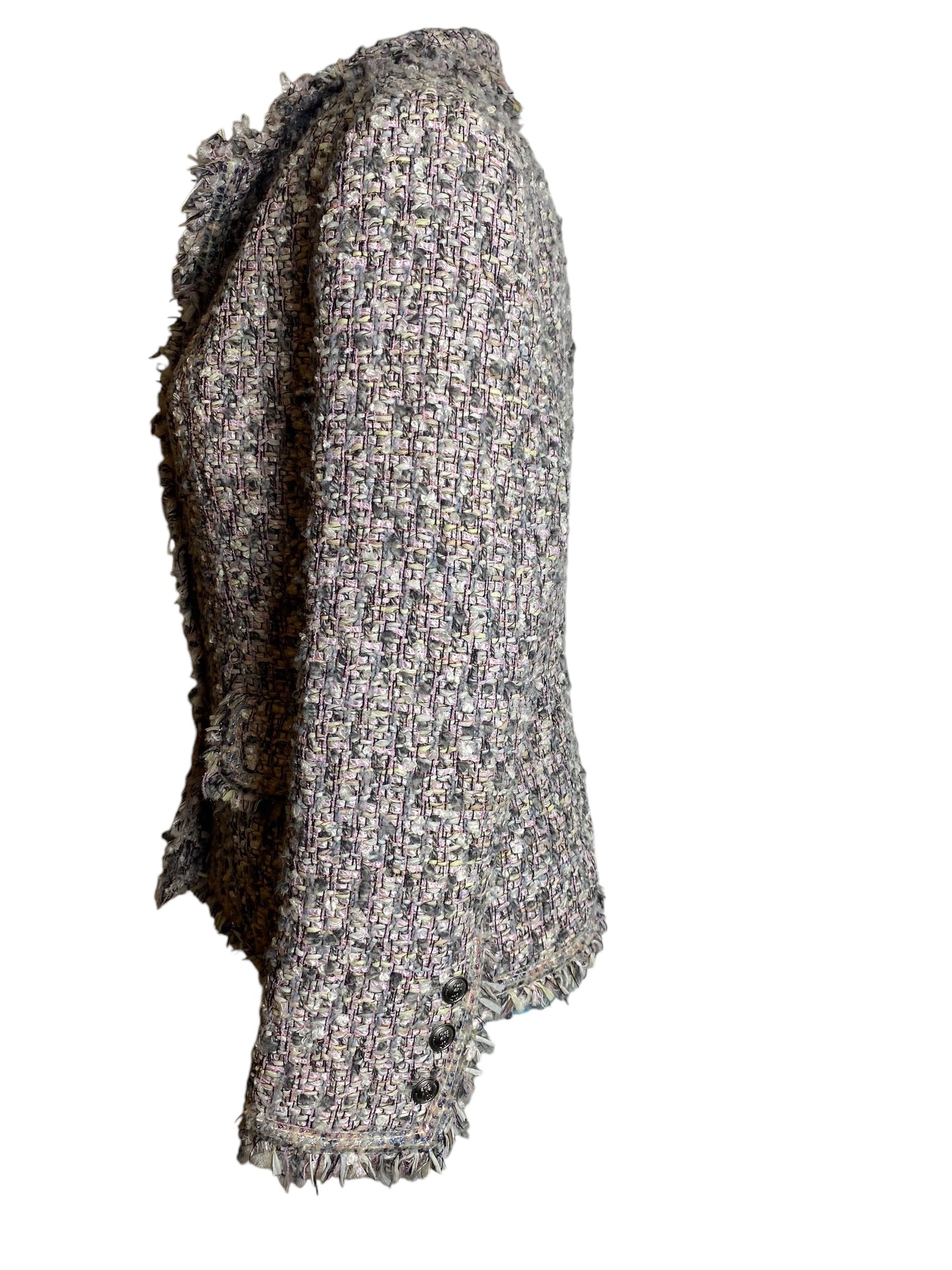 Chanel 04A Runway Baby Pink Light Grey Fantasy Tweed Jacket FR 38