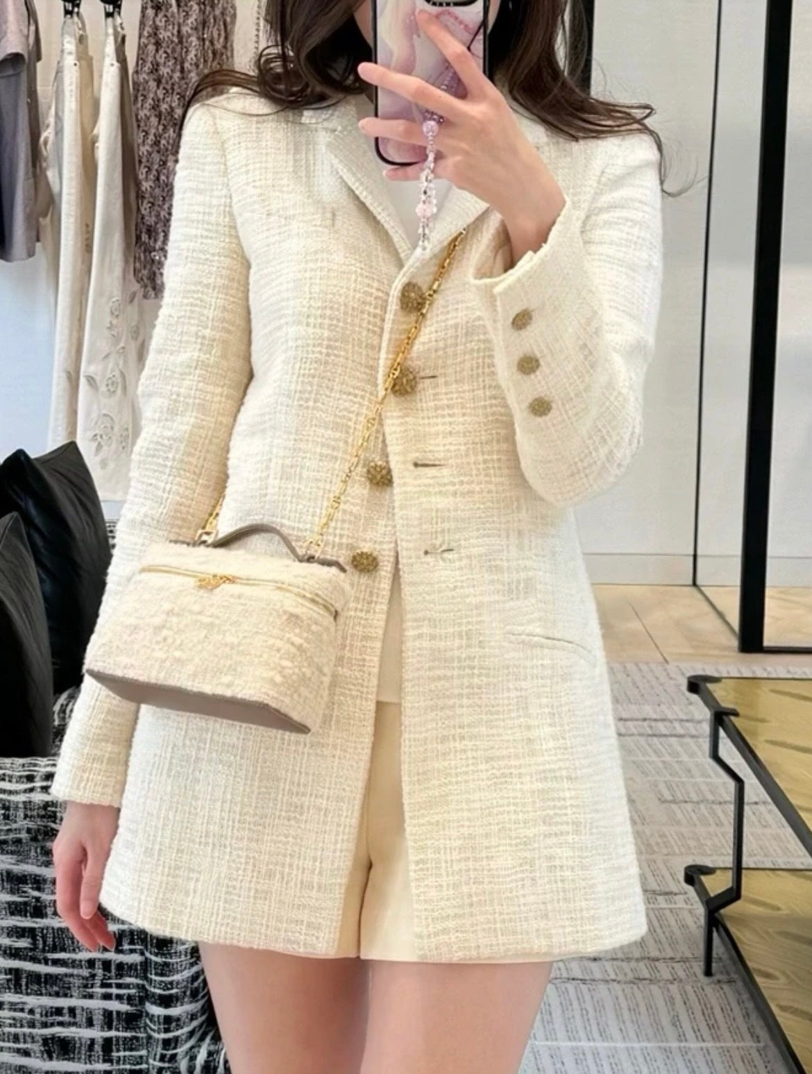 Chanel 12A Paris-Bombay Runway Ivory Ecru Cotton Blazer Long Jacket FR 38