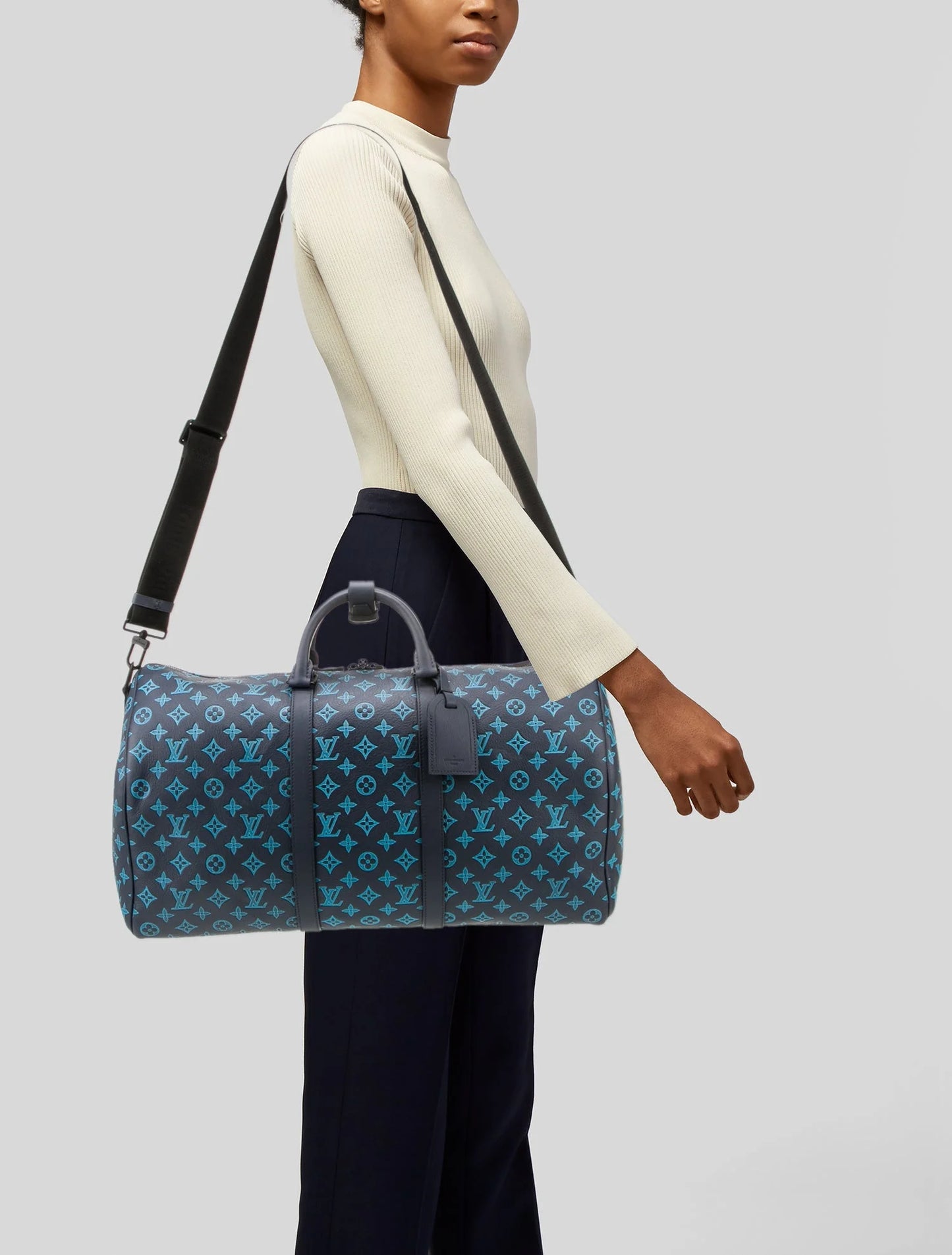 Louis Vuitton LIMITED EDITION Keepall Navy Teal River Bandouliere 50 Monogram Shadow!