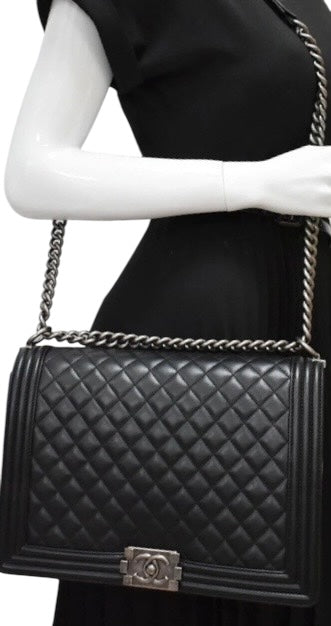 Chanel Black Large Maxi Quilted Lambskin Leather Boy Crossbody Bag