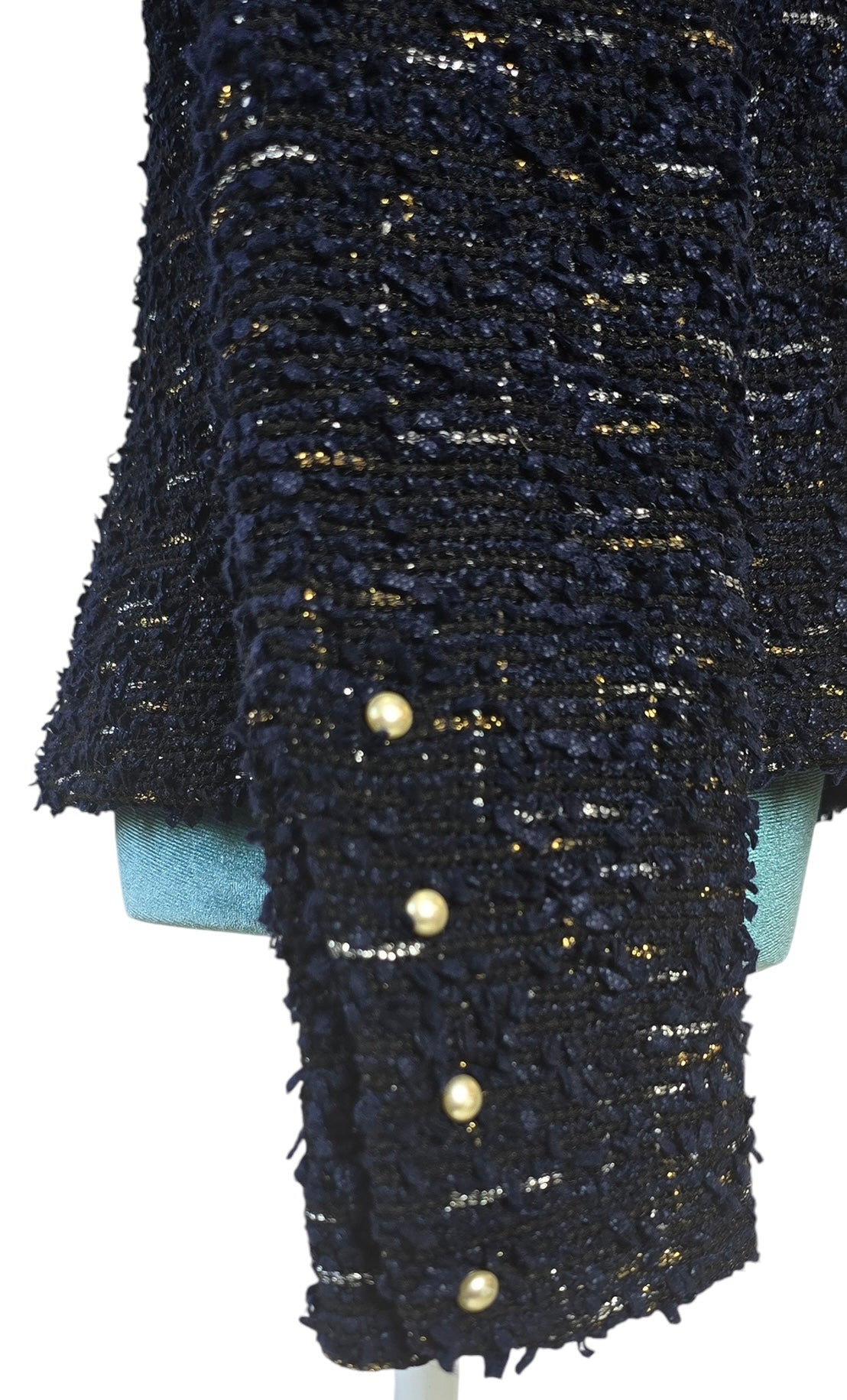Chanel 04P Navy & Black Lesage Tweed Pearls CC Logo Button Blazer Jacket FR 42