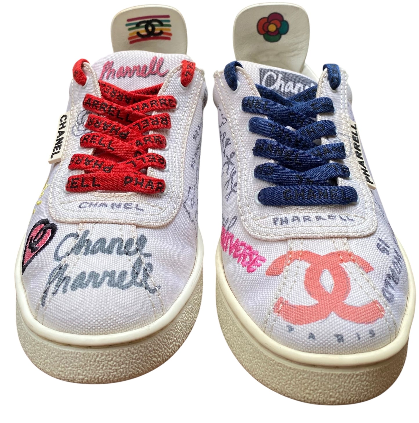 CHANEL X PHARRELL WILLIAMS Canvas Womens White Multicolor Sneakers EU 37
