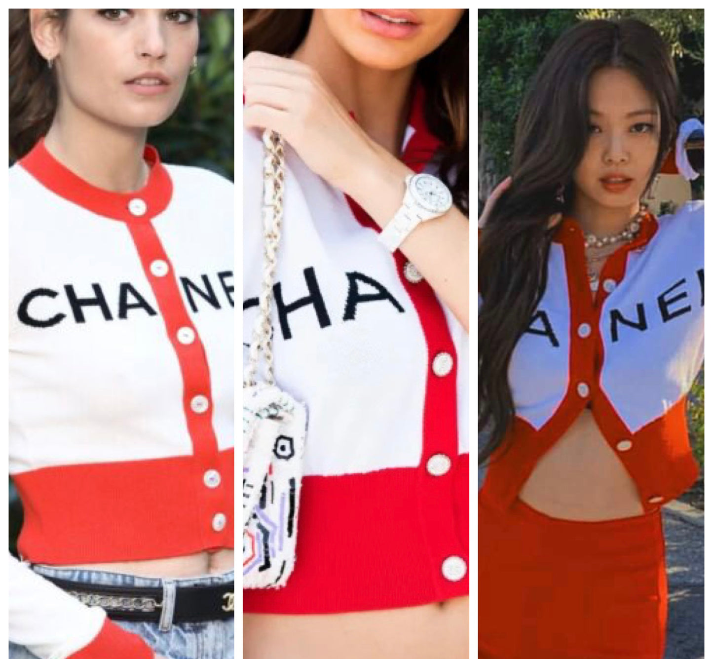 Chanel 19S Iconic White Red Cropped Cardigan Sweater FR 38