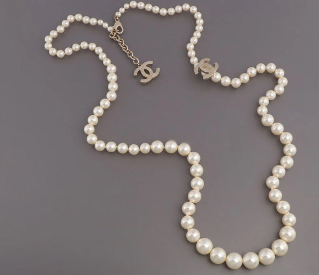 Chanel 14A Supermarket Collection Classic Pearl CC Long Strand Gold Tone Necklace