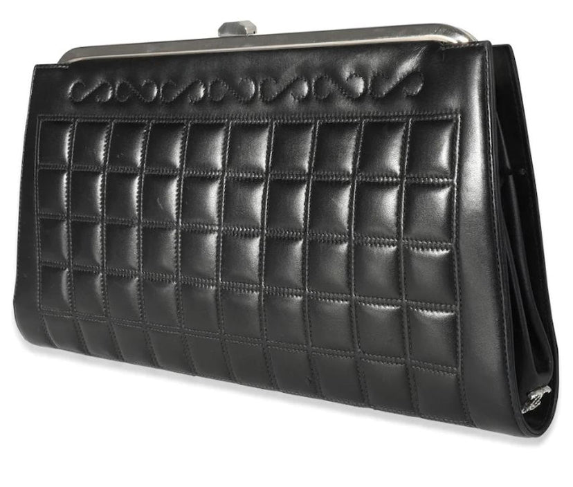 Chanel Vintage Black Quilted Lambskin Chocolate Bar Frame Clutch