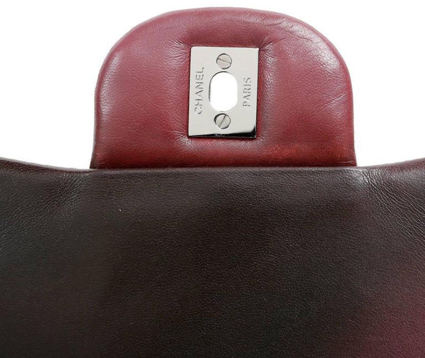 Chanel Maxi Ombre Degradé Pink Burgundy Quilted Leather Classic Single Flap Bag
