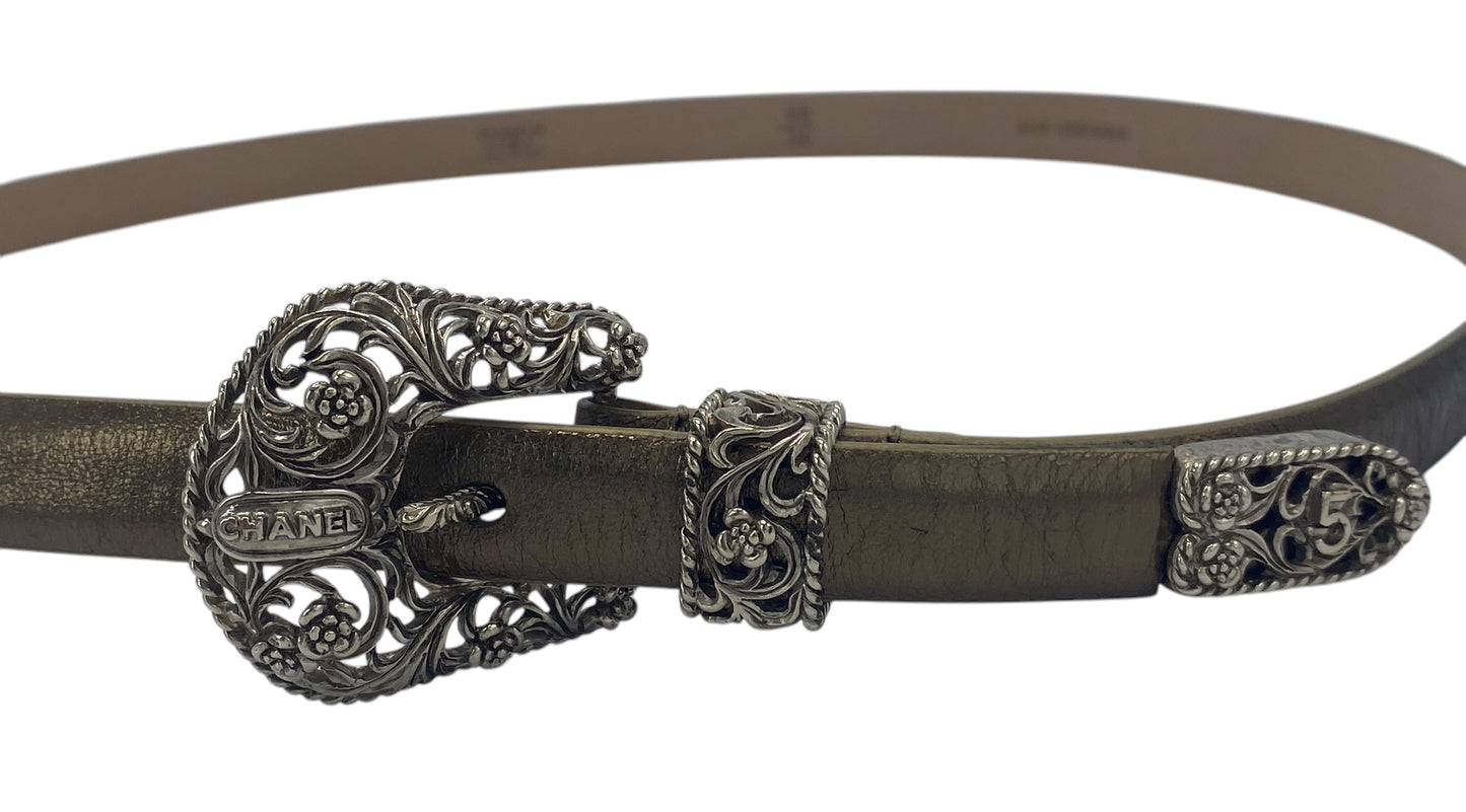 Rare Chanel 14A Paris Dallas metallic gold leather western belt Size 90/36