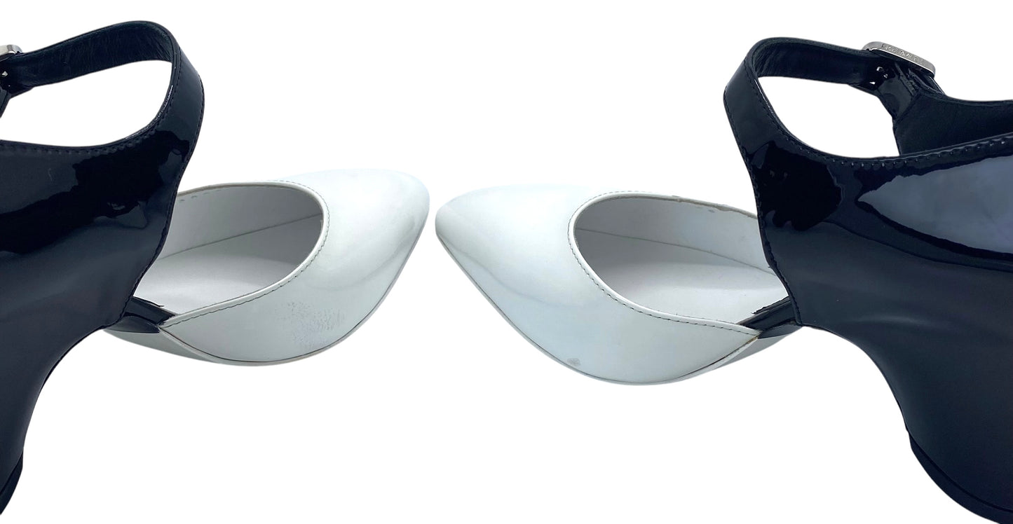 New Unworn Chanel 20C White Black Patent D'Orsay Mary Jane Heels EU 38.5C