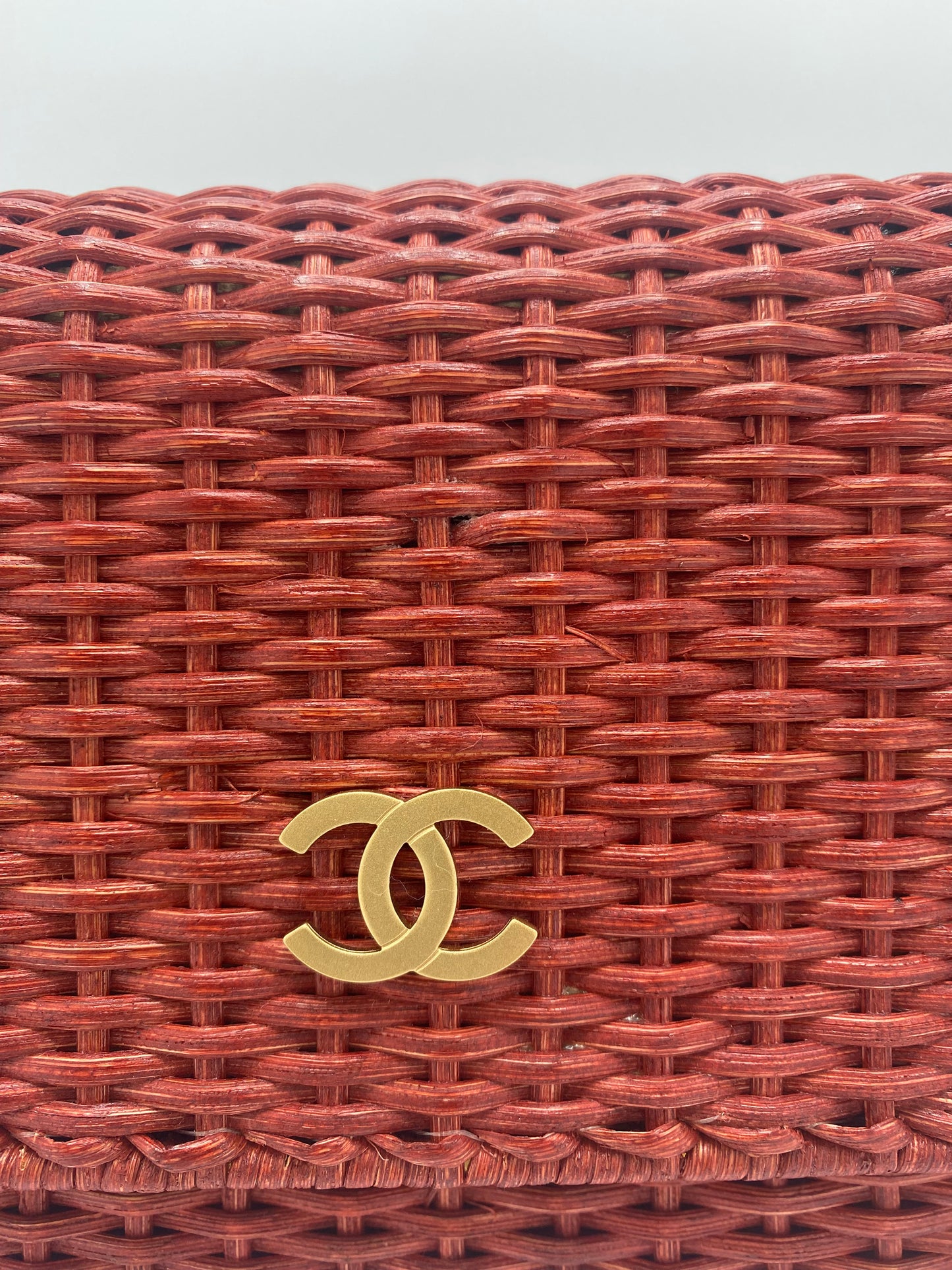 Chanel Extremely Rare 2001 Spring Red Wicker Basket Classic Flap Handbag with Matte Gold Hardware