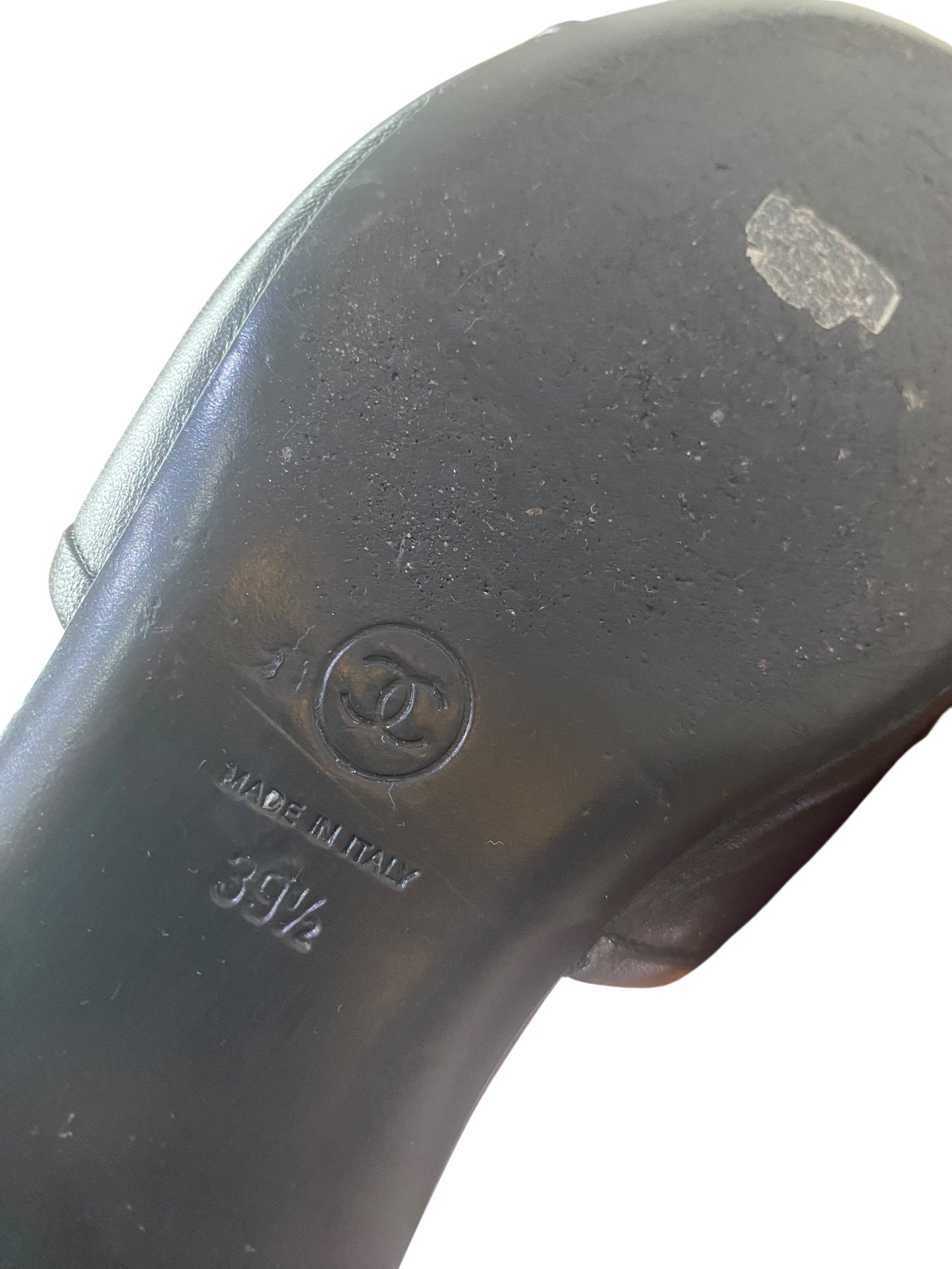 Chanel 2019 Black Leather Letters Logo Flat Slides EU 39.5