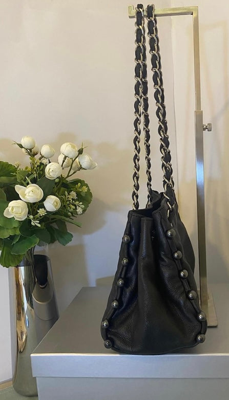 Chanel Small Black Soft Lambskin Leather Pearl Obsession Tote SHW
