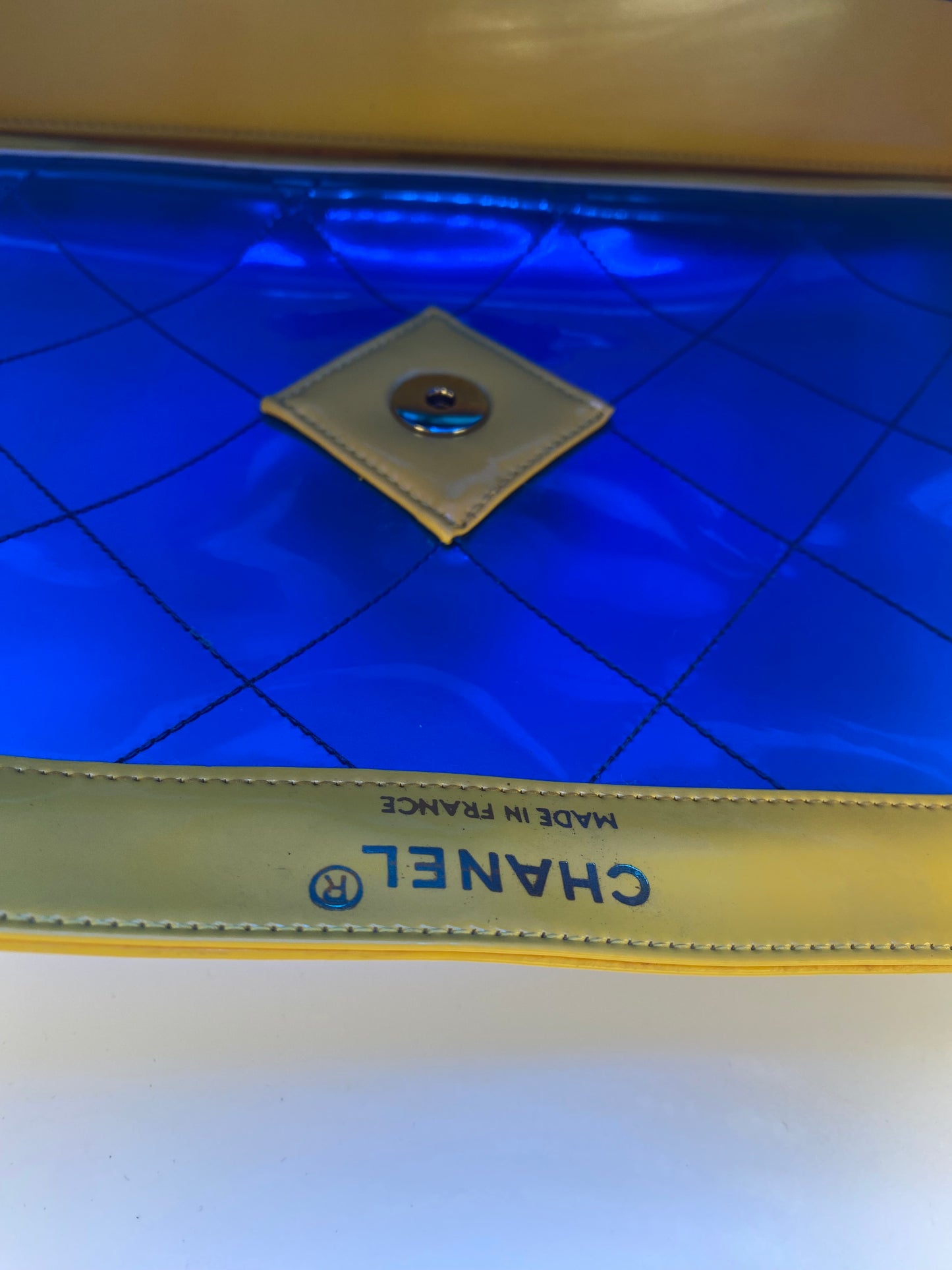 Extremely Rare Gem! 95P Barbie Bicolor Yellow and Blue Vinyl Maxi PVC Patent Flap Bag!