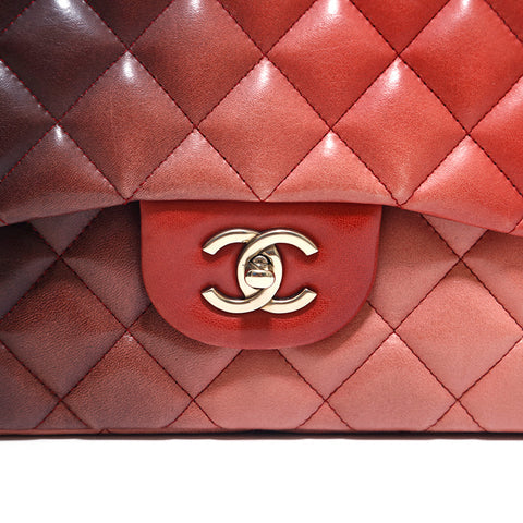 Chanel Maxi Ombre Degradé Pink Burgundy Quilted Leather Classic Single Flap Bag