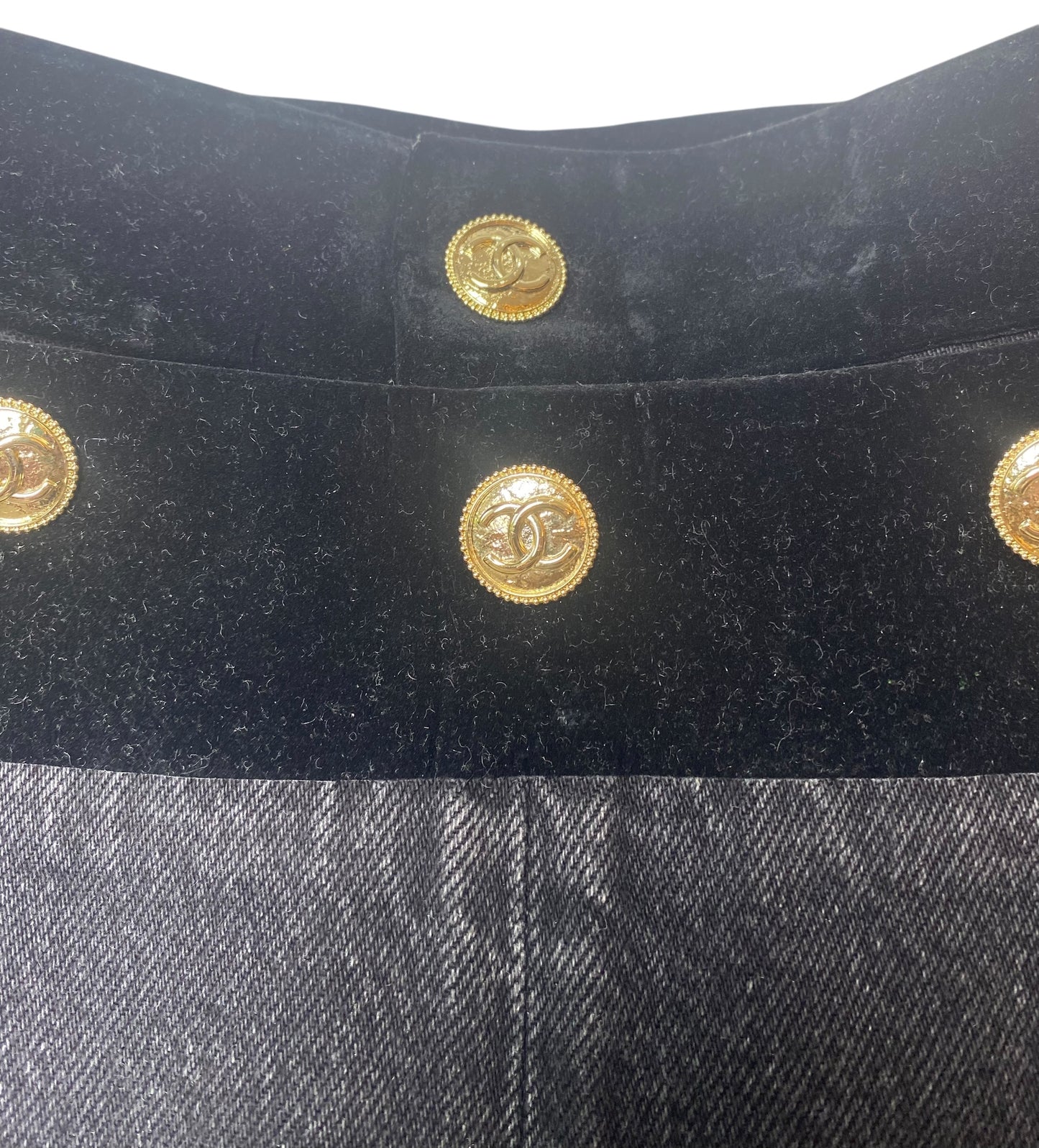 Chanel 20C Washed black velvet-trimmed cotton denim sailor boyfriend jeans FR 36