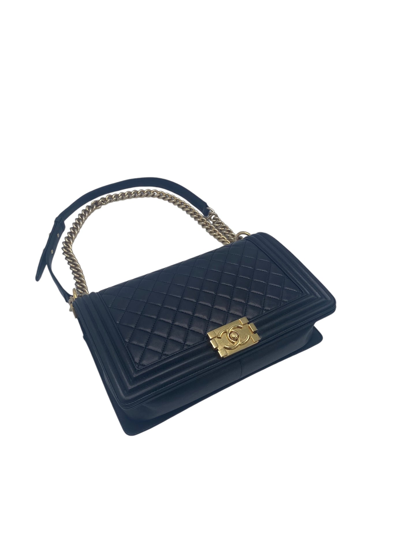 Chanel Boy Bag New Medium in Quilted Black Calfskin Gold Hardware GHW