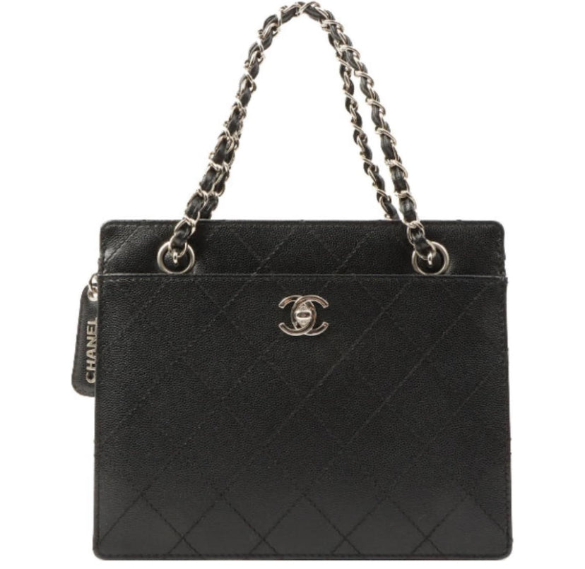 Chanel Vintage 1998 Black Caviar Leather Medium Tote with Silver Hardware