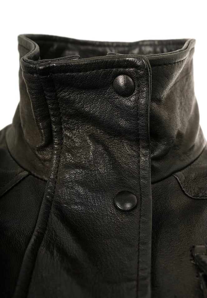 Chanel 07A Runway Black Lambskin Leather Utility Jacket Coat FR 40