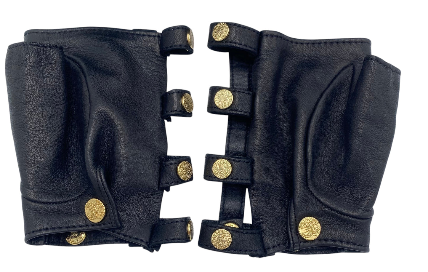 Rare Chanel 18C Paris-Greece Runway Black Leather Fingerless Gloves Size 7