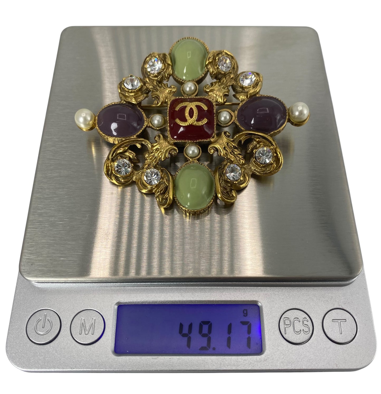Rare Chanel 11P Large Avant Garde Gold Multicolor Crystal Brooch