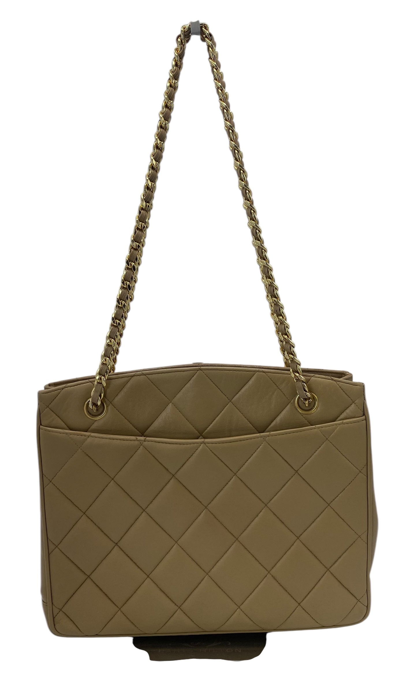 Chanel 90s Vintage 24K Big CC Beige Lambskin Pocket Chain Tote Bag
