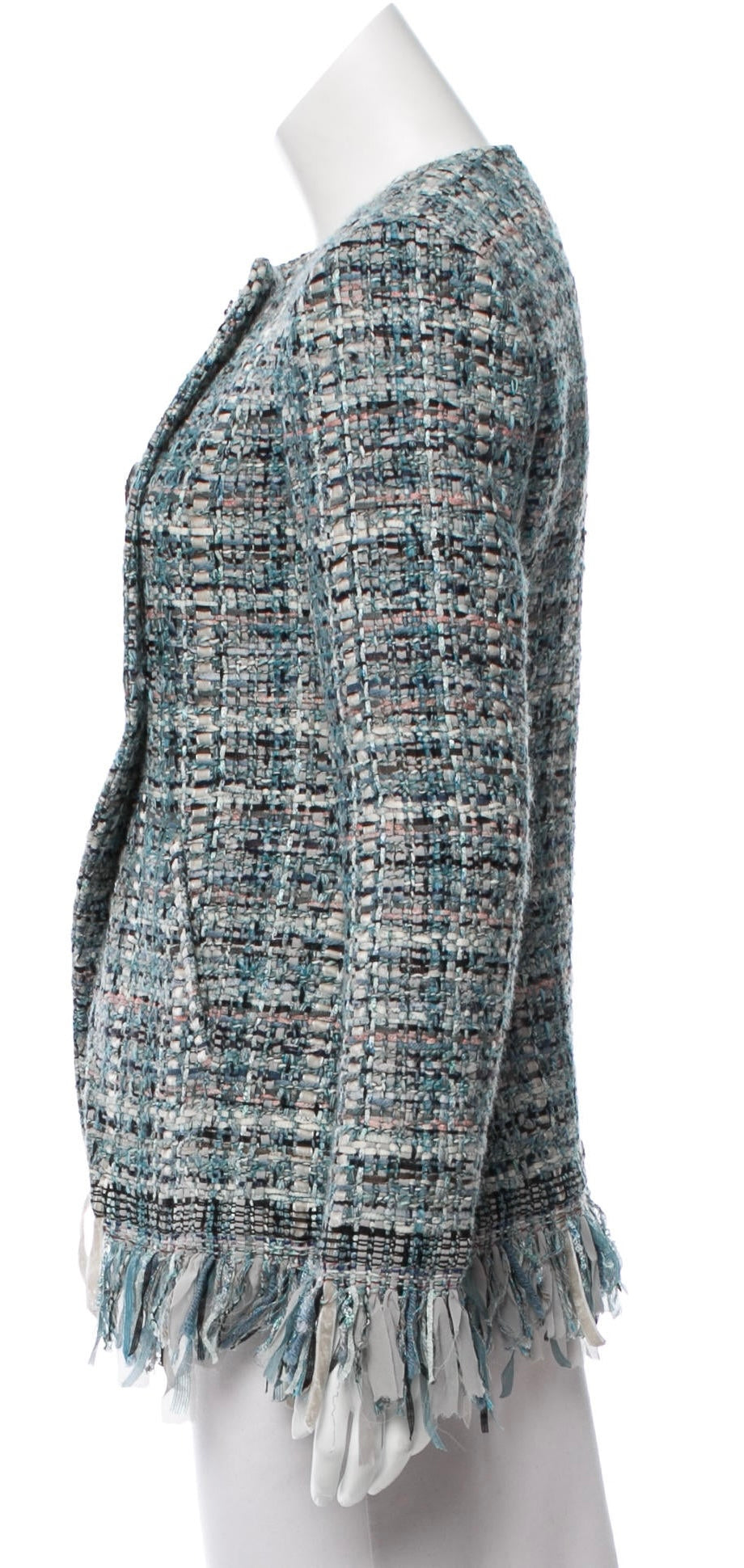 Chanel 17A Paris-Cosmopolite Blue Fantasy Tweed Fringe Jacket FR 44