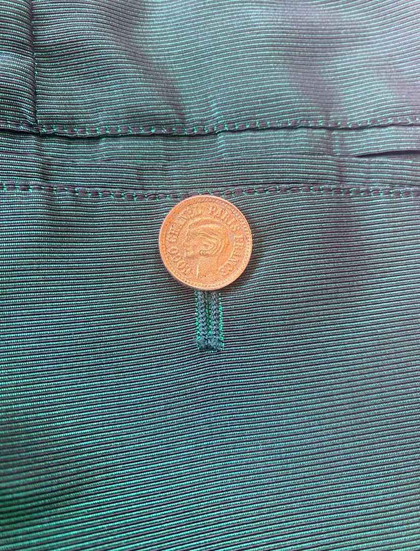 Vintage Chanel 96A Runway Iridescent Green Cargo Army Pants Trousers FR 34/36