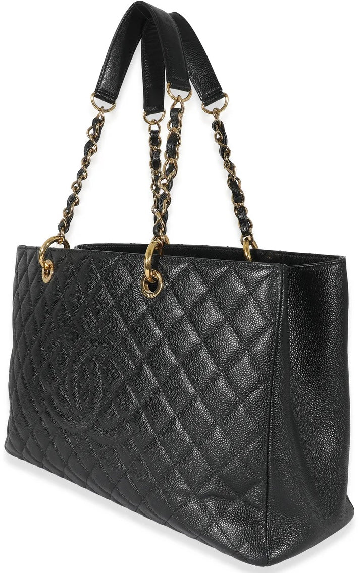 Chanel Black Caviar Quilted XL Grand Shopping Tote GST Gold Hardware