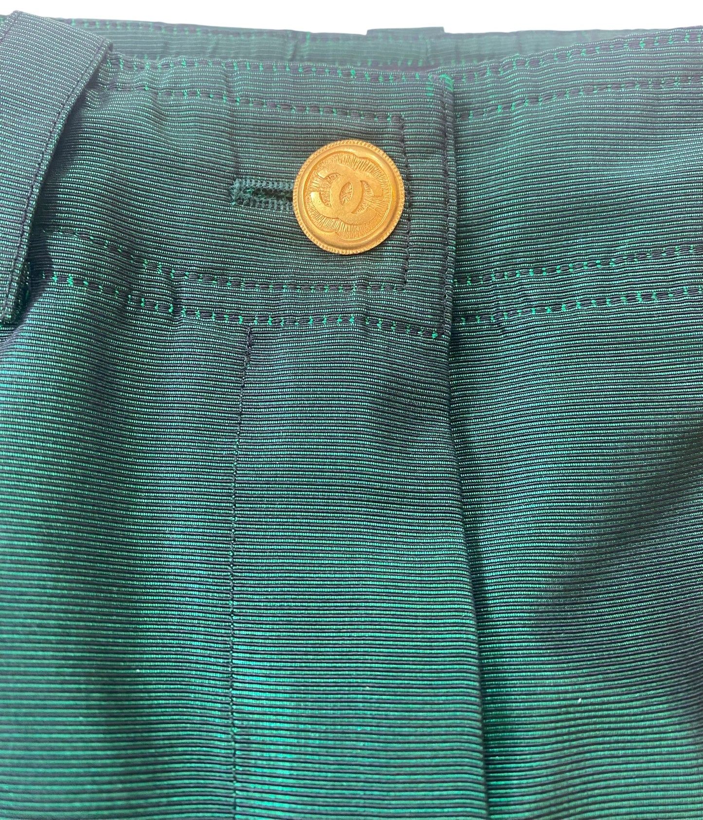 Vintage Chanel 96A Runway Iridescent Green Cargo Army Pants Trousers FR 34/36