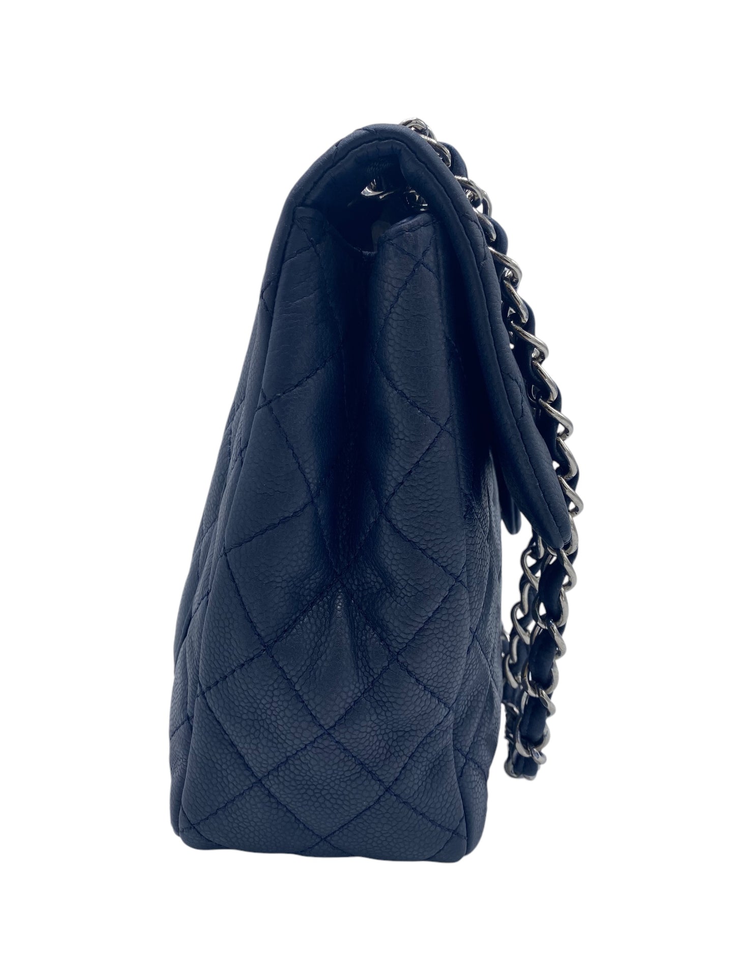 Chanel Navy Blue Soft Caviar Maxi Classic Flap Bag Silver Hardware SHW