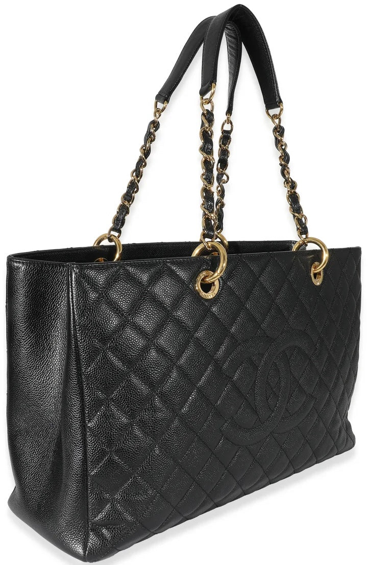 Chanel Black Caviar Quilted XL Grand Shopping Tote GST Gold Hardware