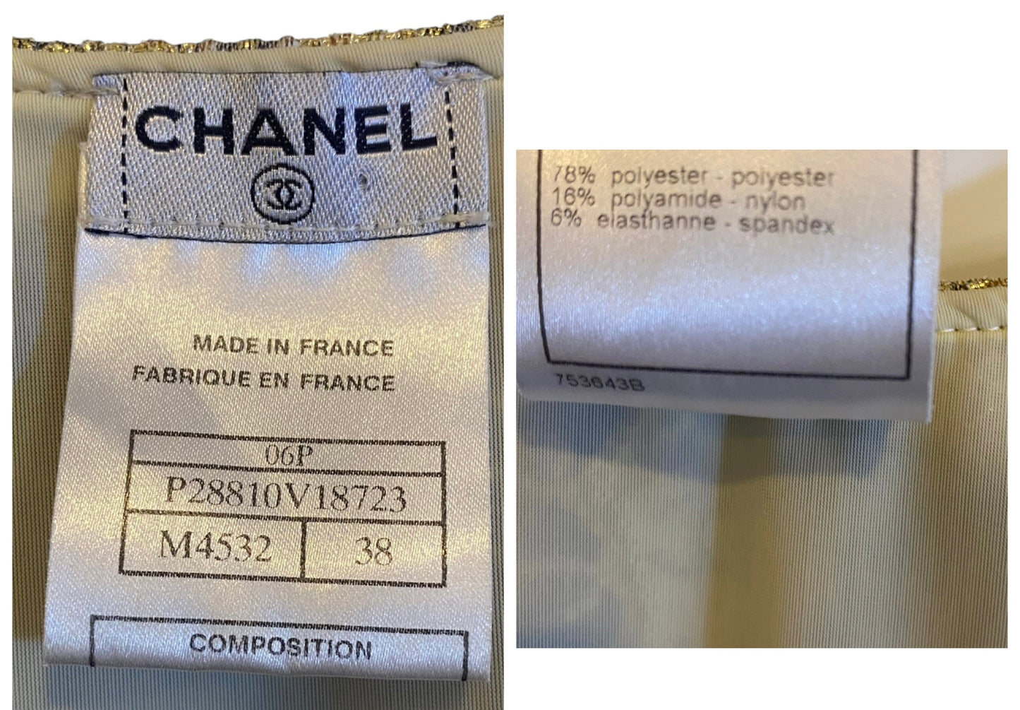Rare Chanel 06P Ecru Gold Metallic Tank Top Camisole & Matching Shorts SET FR 38