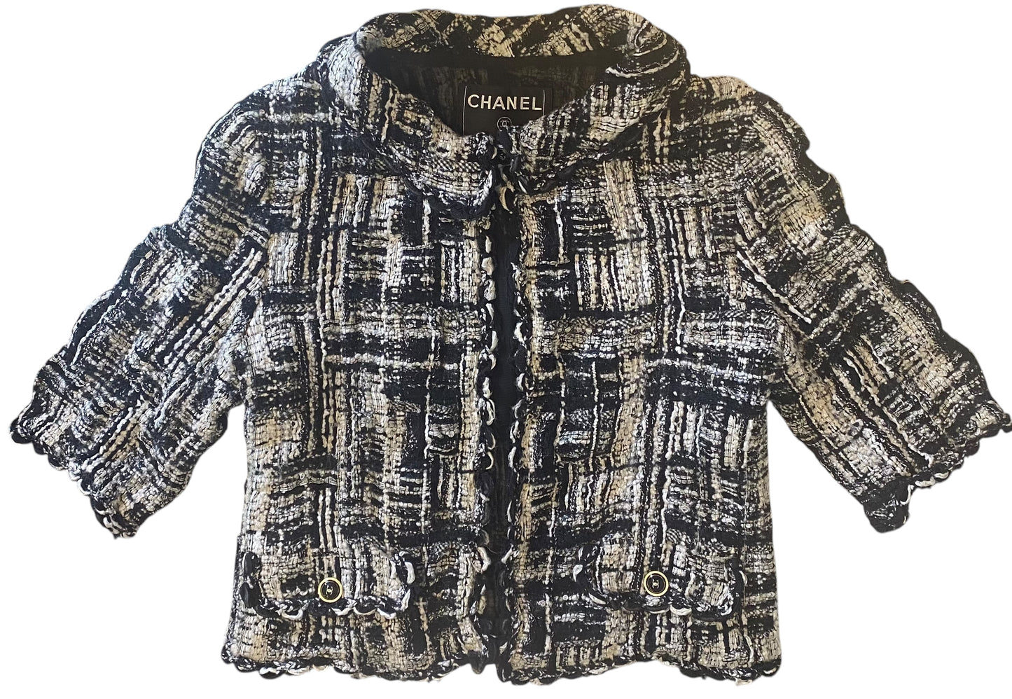 Chanel 07C Runway Fantasy Tweed Black White Short Jacket FR 38/40