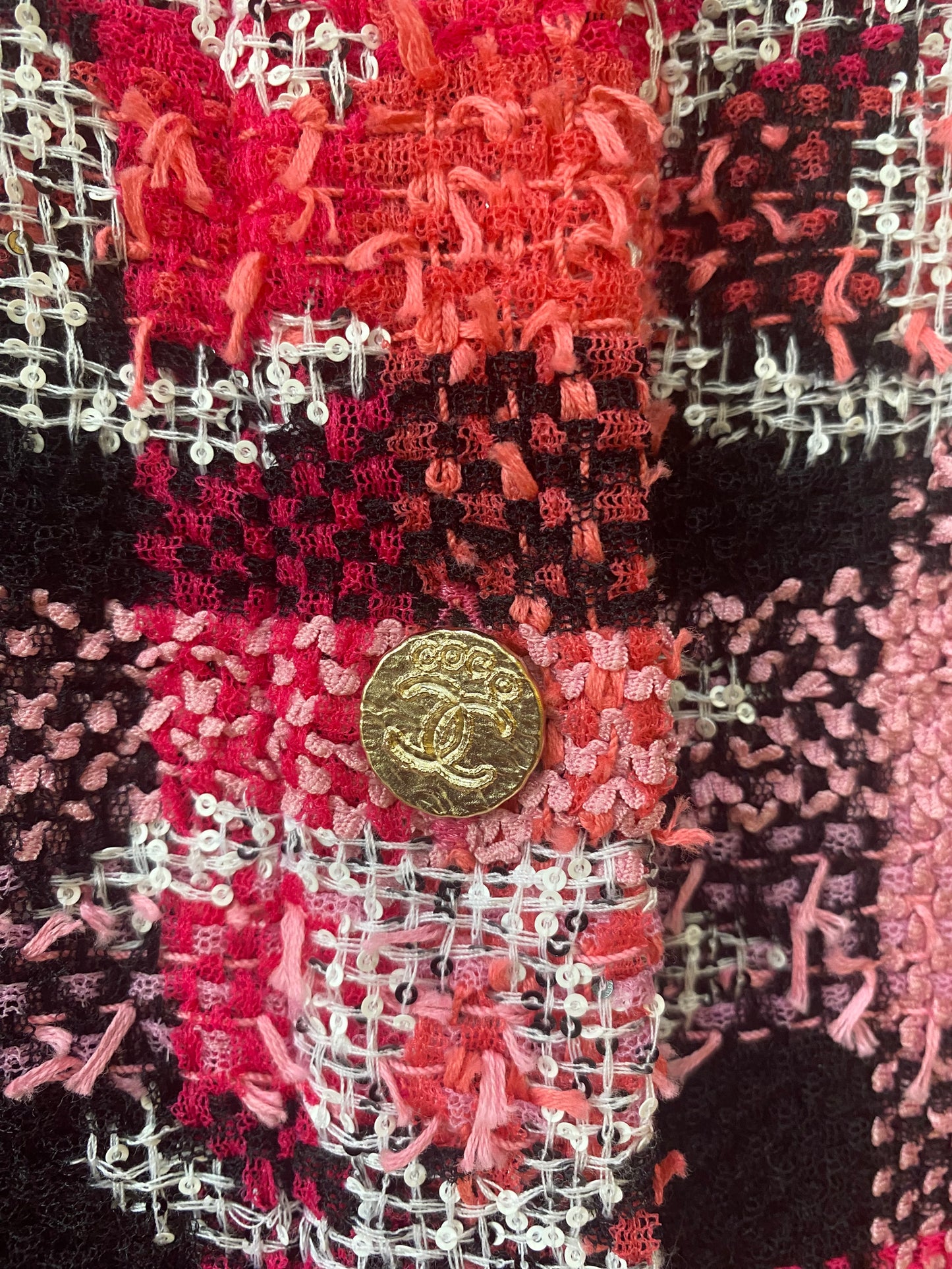 Chanel 22M Coco Beach Pink Fantasy Tweed Sequin Blouse Jacket Top FR 36