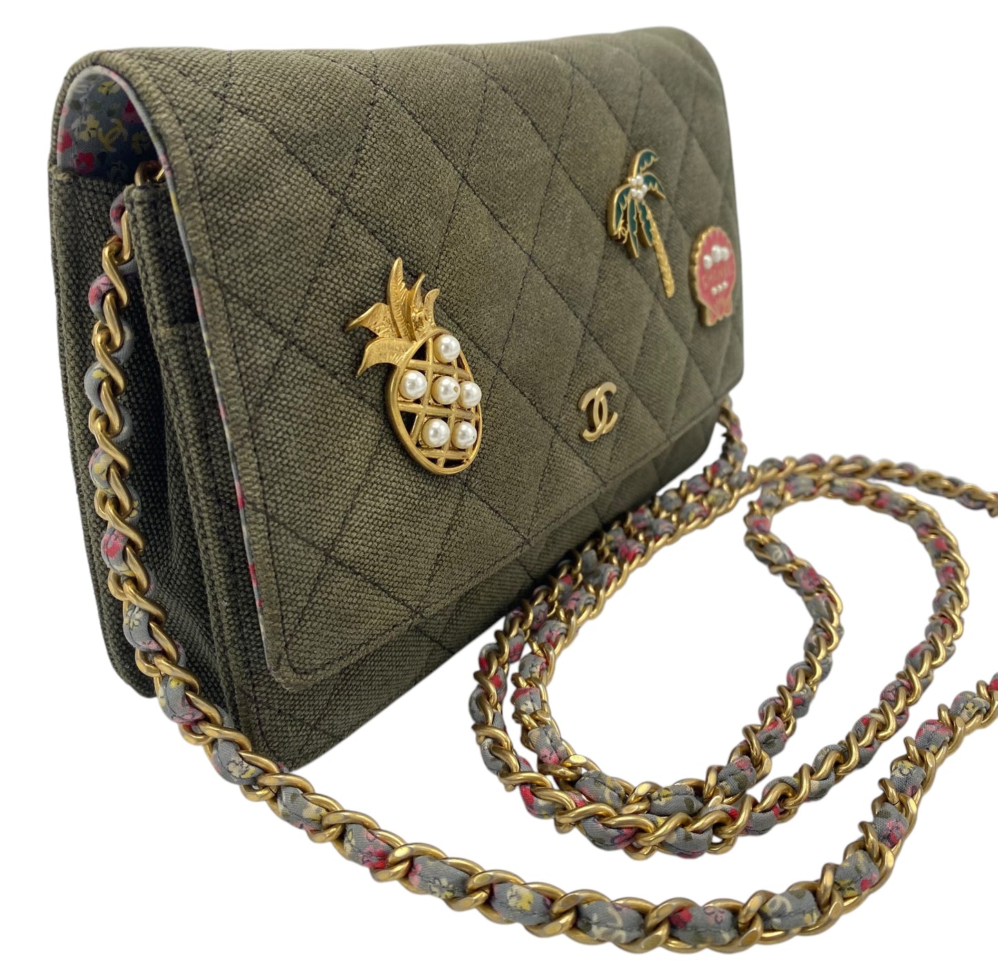 Chanel 17C Paris-Cuba Charms Military Green Canvas WOC Clutch Wallet on Chain