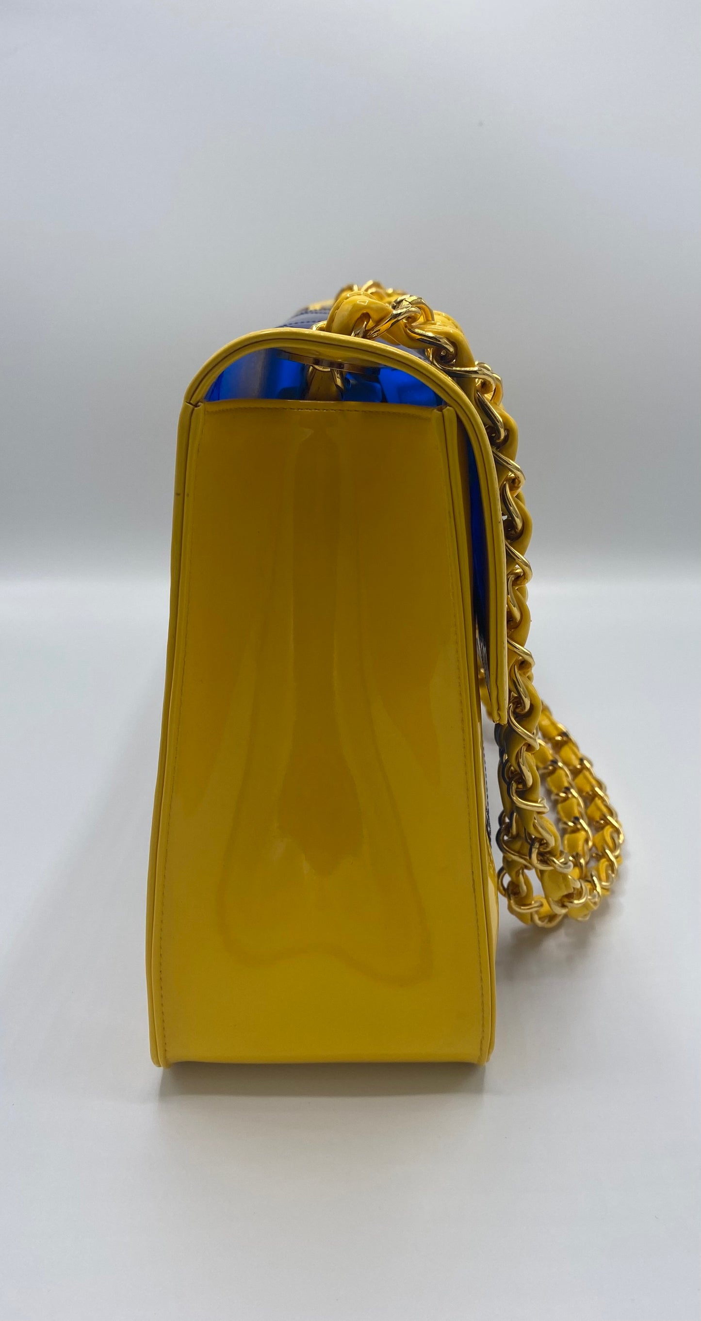 Extremely Rare Gem! 95P Barbie Bicolor Yellow and Blue Vinyl Maxi PVC Patent Flap Bag!