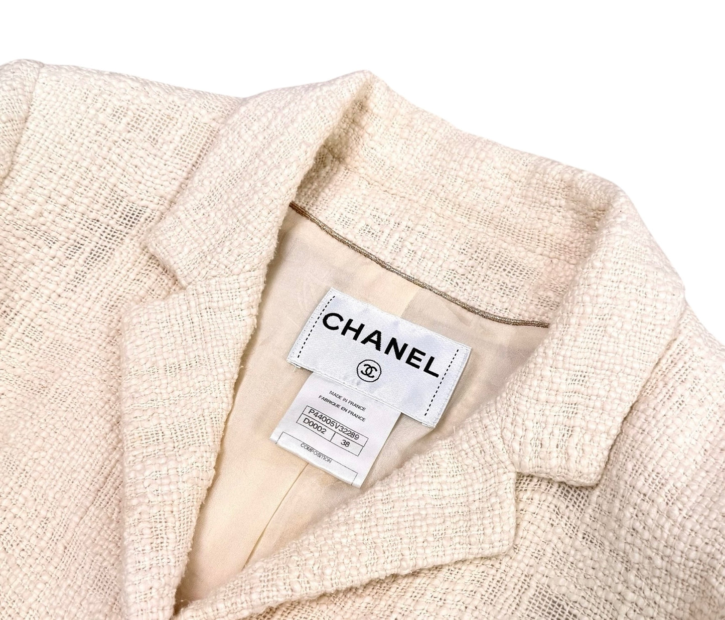 Chanel 12A Paris-Bombay Runway Ivory Ecru Cotton Blazer Long Jacket FR 38
