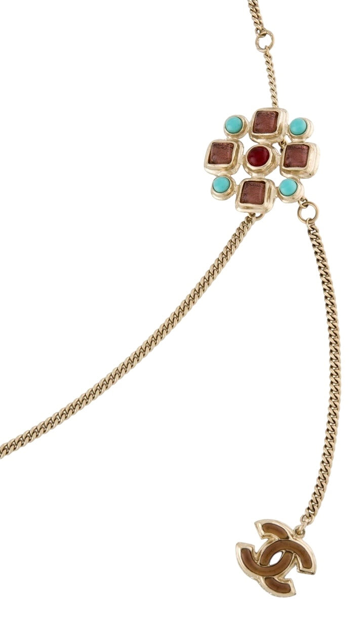 Chanel 08P Gold Chain Multicolor Cabochon Stones CC Waist Belt/Necklace