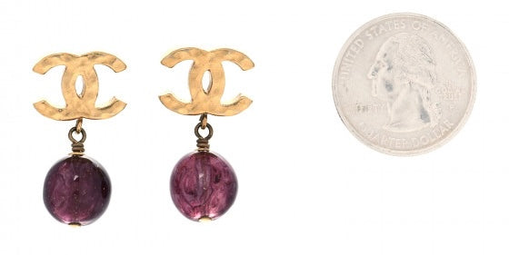 Chanel 11A Byzance Purple CC Gold Drop Earrings
