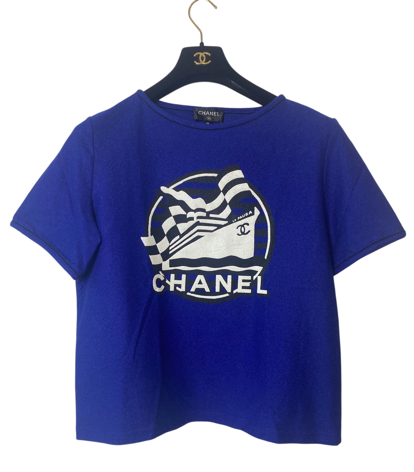 Chanel 19C La Pausa Runway Blue Blouse Top Shirt FR 42