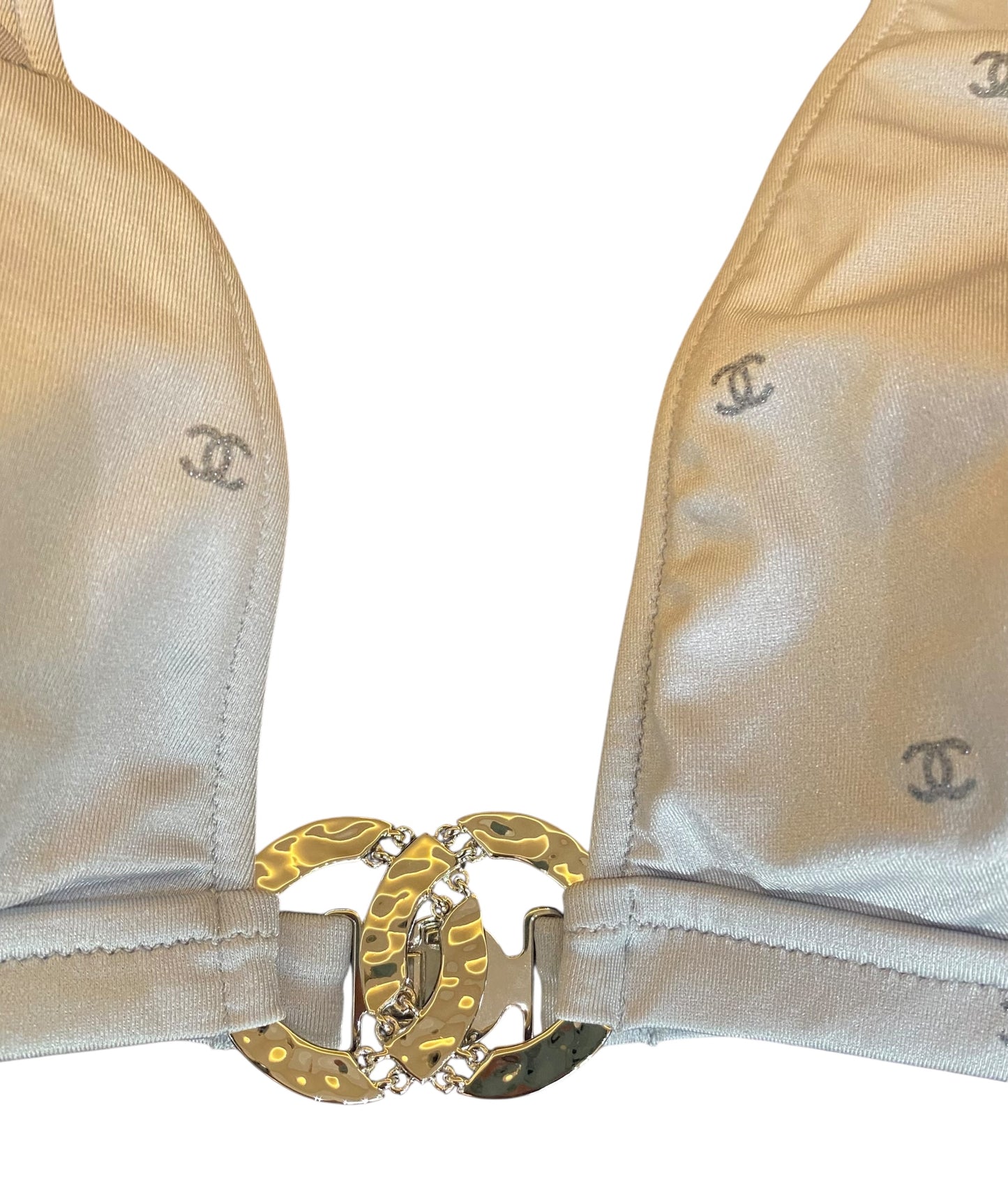 Chanel 2024 Coco Beach Silver CC Logo Bikini Two Piece Swim Suit FR 38