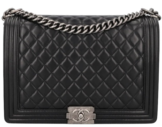Chanel Black Large Maxi Quilted Lambskin Leather Boy Crossbody Bag