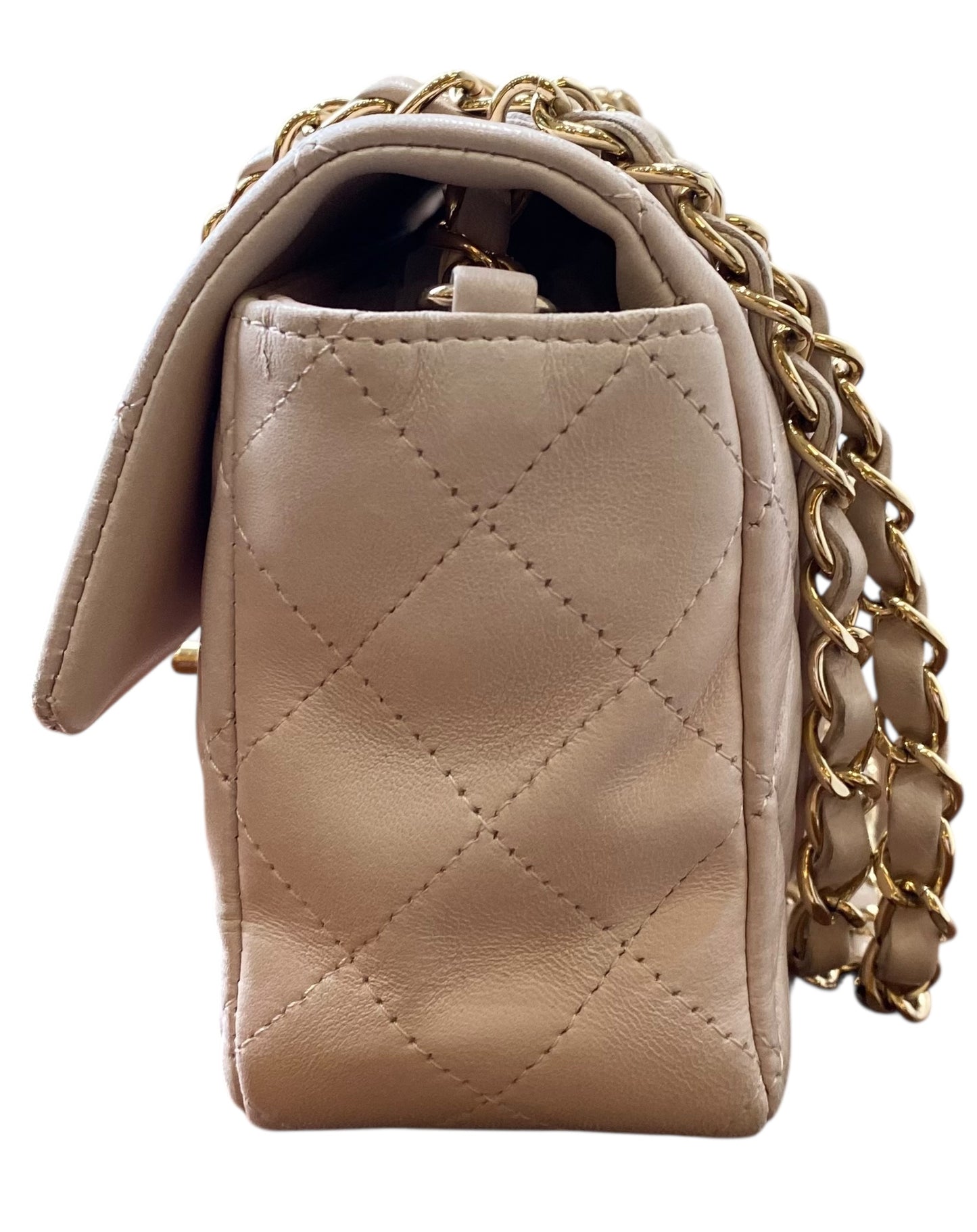 Chanel Light Nude Pink Lambskin Quilted Mini Classic Flap Bag Champagne Hardware