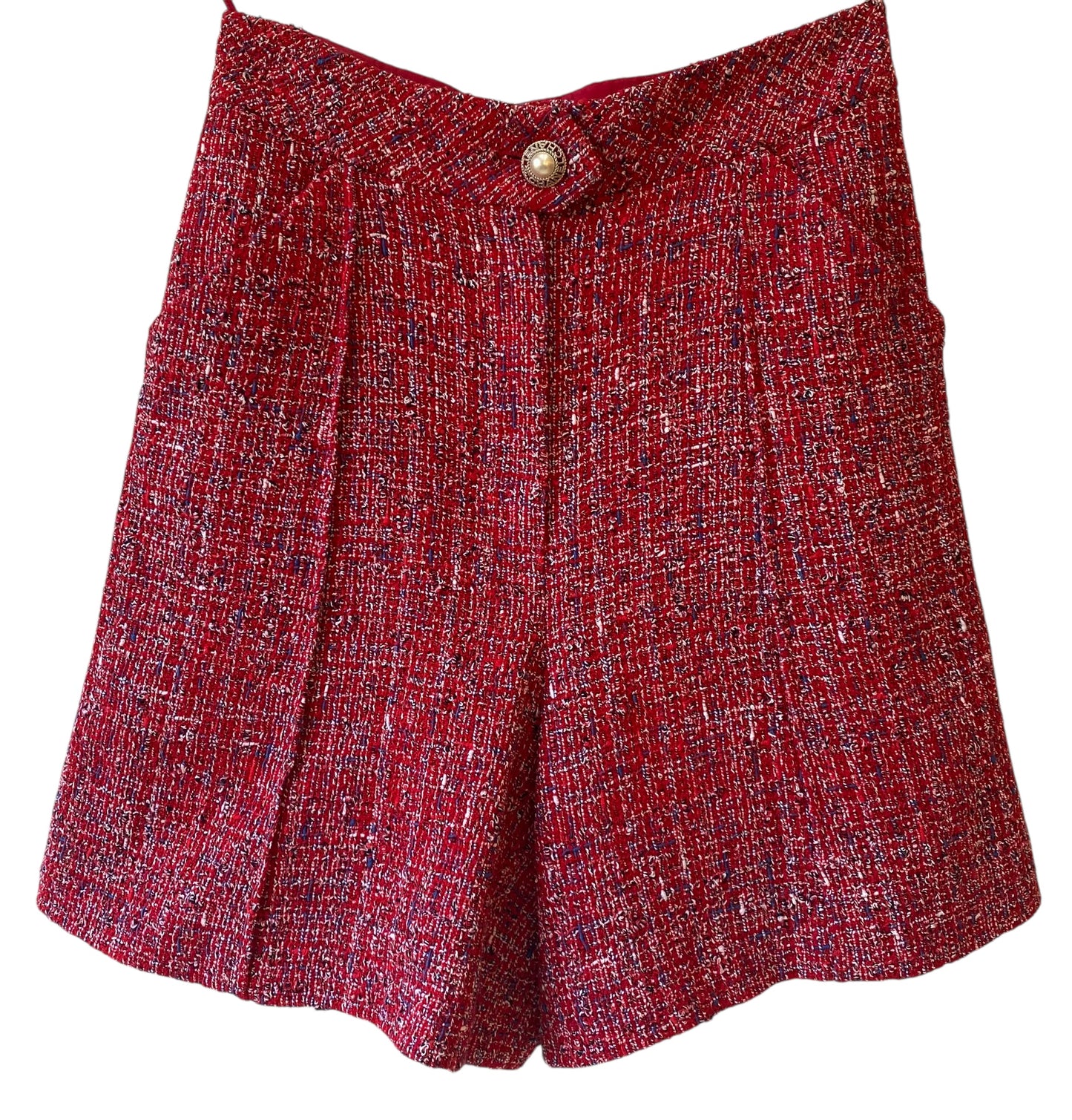 Chanel 19C La Pausa Red Tweed Pearl Shorts FR 36
