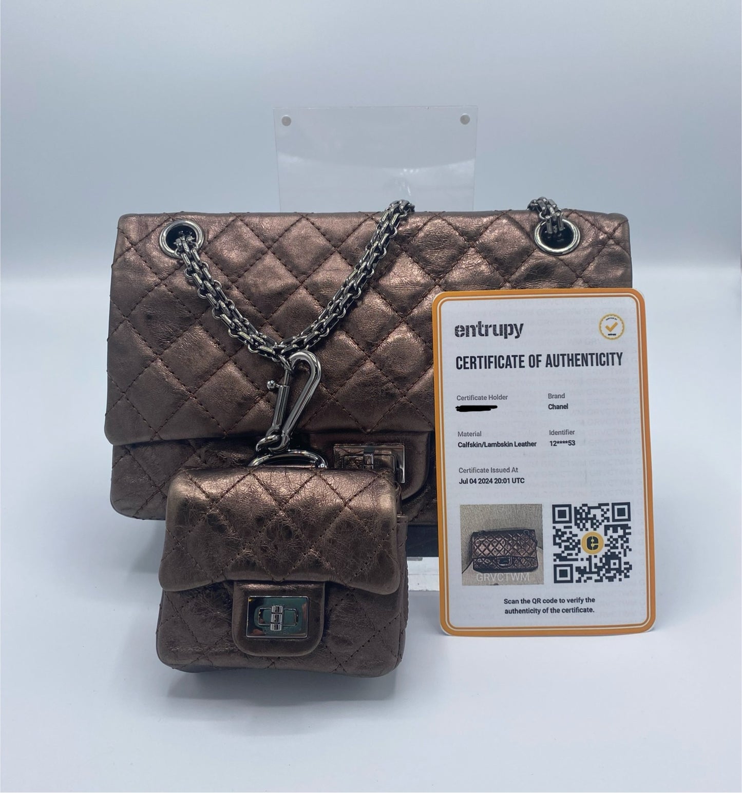 Chanel Bronze Quilted Leather Reissue 2.55 Classic 225 Flap Bag with Matching Coin Purse